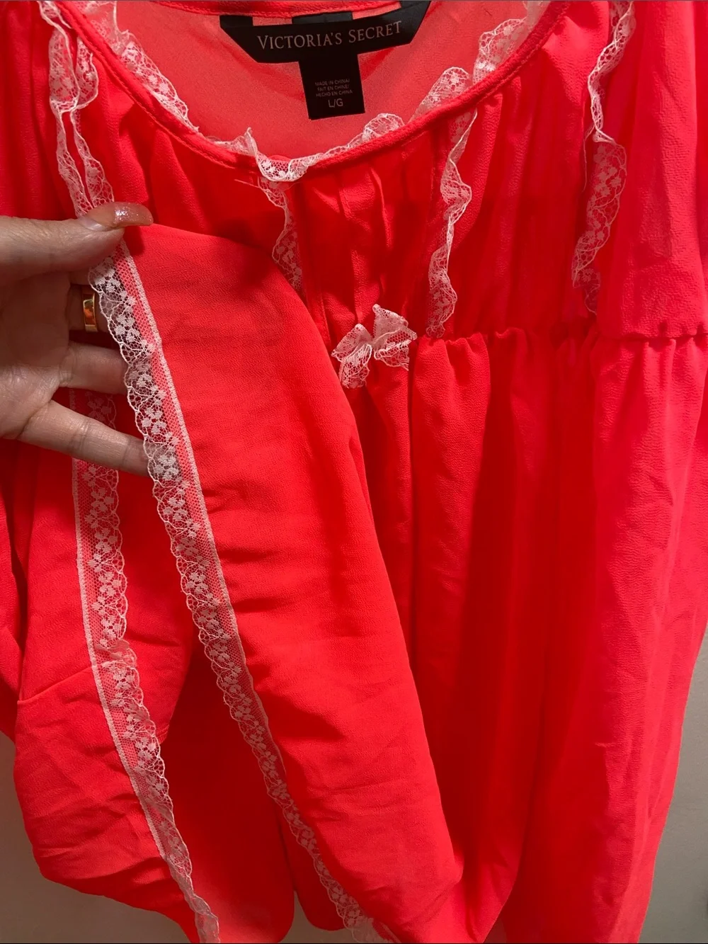 Victoria's Secret Neon Coral Lace-Trim Sleep Chemise